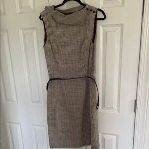 Kay Unger Asymmetrical Plaid Dress - Black and Cream